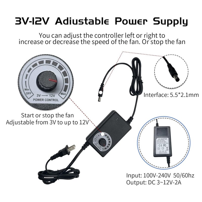 Easy Cloud Computer Fan with AC Plug, 120mm Variable Speed Axial Muffin PC Fan with Controller 120V 110V 220V Small 12V Case Cooling for PC Server Cabinet DVR TV Router Receiver Xbox Greenhouse - Image 5